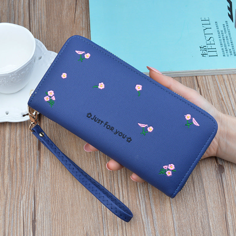 New women's wallet women's long zipper clutch fashion embroidered wallet large capacity soft leather change phone bag