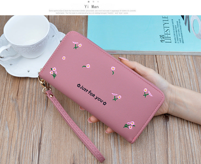 New women's wallet women's long zipper clutch fashion embroidered wallet large capacity soft leather change phone bag