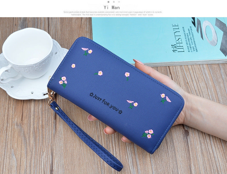 New women's wallet women's long zipper clutch fashion embroidered wallet large capacity soft leather change phone bag
