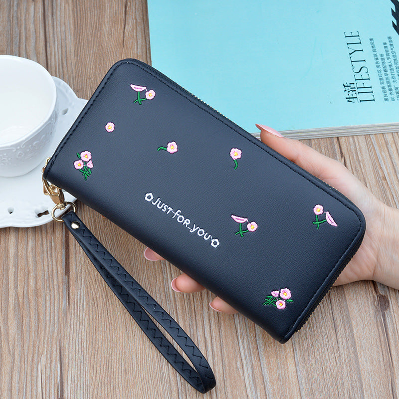 New women's wallet women's long zipper clutch fashion embroidered wallet large capacity soft leather change phone bag