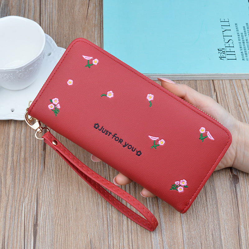 New women's wallet women's long zipper clutch fashion embroidered wallet large capacity soft leather change phone bag