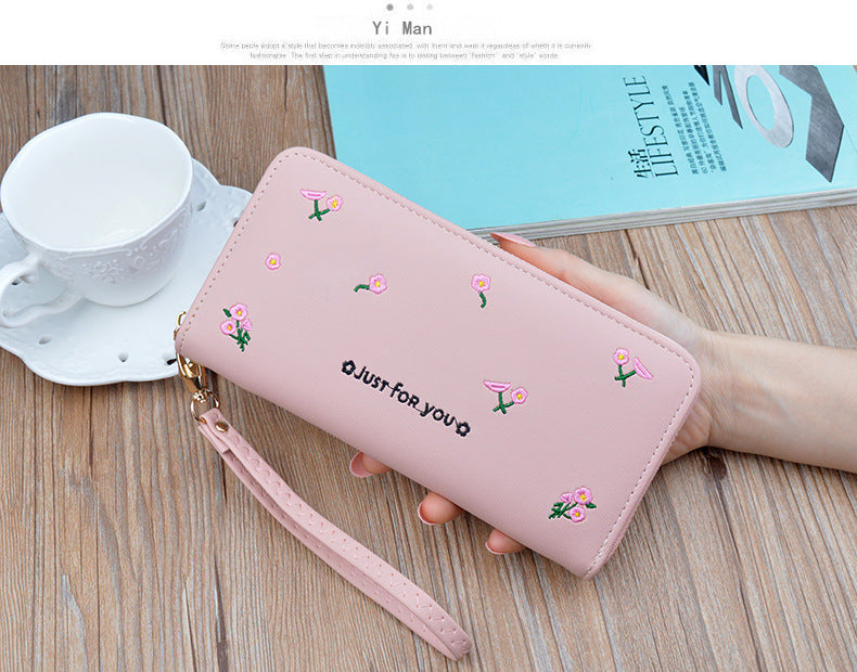 New women's wallet women's long zipper clutch fashion embroidered wallet large capacity soft leather change phone bag