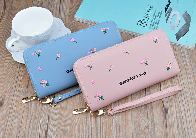 New women's wallet women's long zipper clutch fashion embroidered wallet large capacity soft leather change phone bag