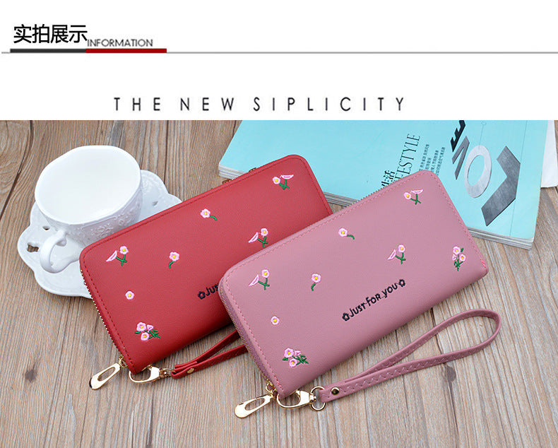 New women's wallet women's long zipper clutch fashion embroidered wallet large capacity soft leather change phone bag