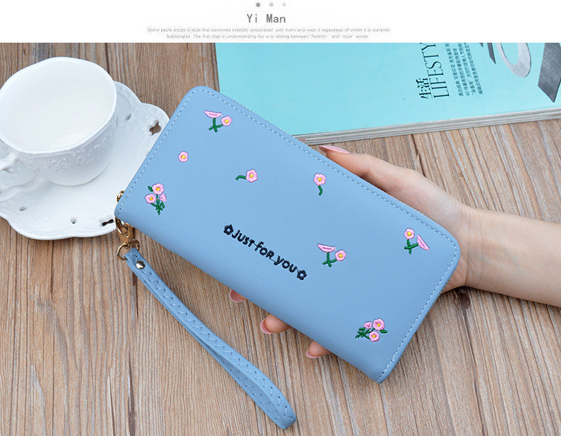 New women's wallet women's long zipper clutch fashion embroidered wallet large capacity soft leather change phone bag