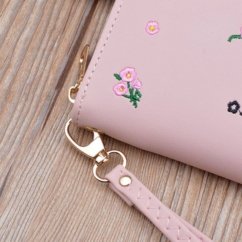 New women's wallet women's long zipper clutch fashion embroidered wallet large capacity soft leather change phone bag