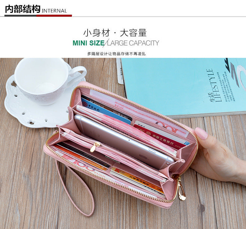 New women's wallet women's long zipper clutch fashion embroidered wallet large capacity soft leather change phone bag