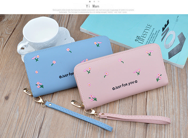 New women's wallet women's long zipper clutch fashion embroidered wallet large capacity soft leather change phone bag