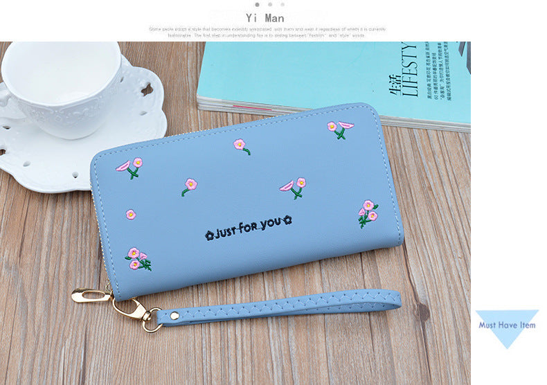 New women's wallet women's long zipper clutch fashion embroidered wallet large capacity soft leather change phone bag