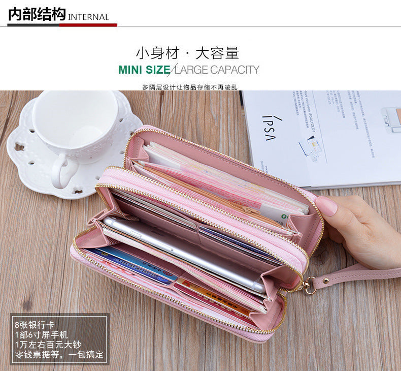 New wallet women's long double zipper clutch fashion stitching contrast color large capacity double-layer wallet mobile phone bag