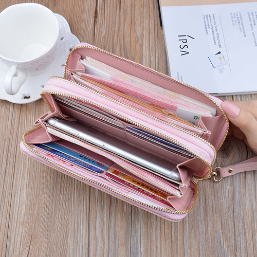 New wallet women's long double zipper clutch fashion stitching contrast color large capacity double-layer wallet mobile phone bag