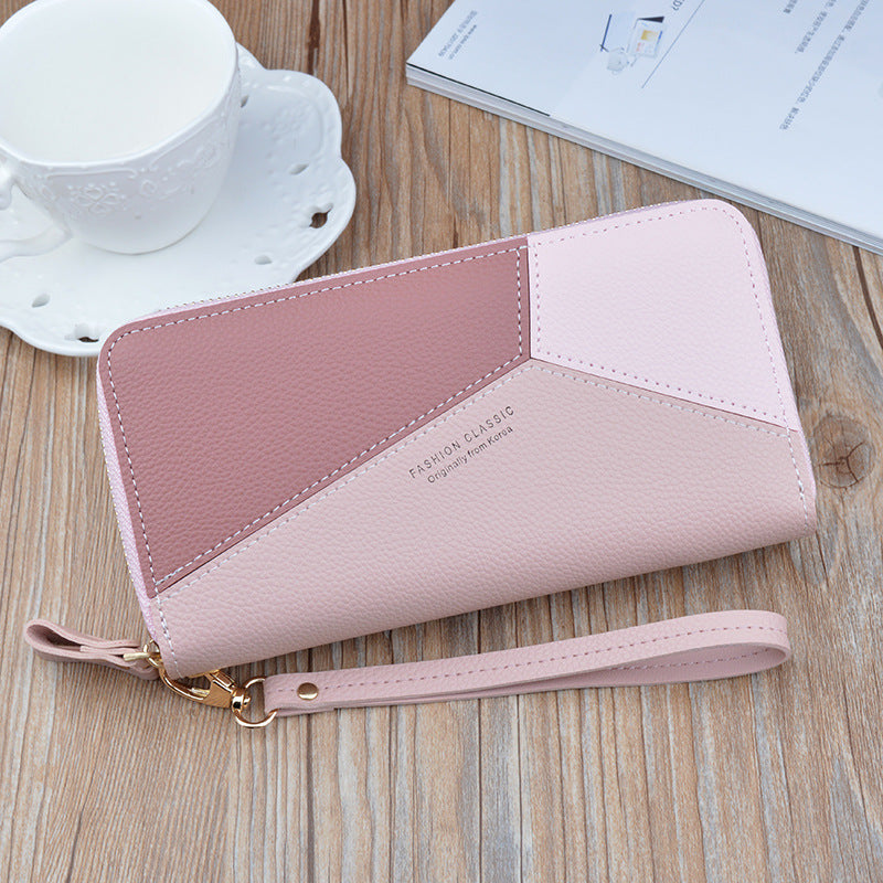 New wallet women's long double zipper clutch fashion stitching contrast color large capacity double-layer wallet mobile phone bag