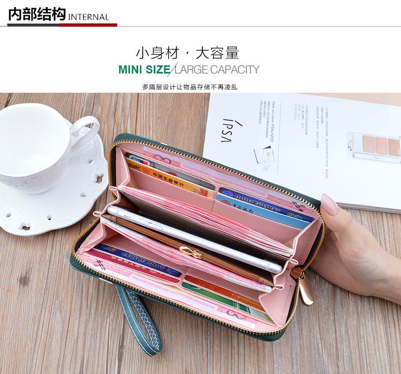 New Women's Wallet Women's Long Zipper Clutch Soft Wallet Korean Printed Fashion Student Change Mobile Phone Bag