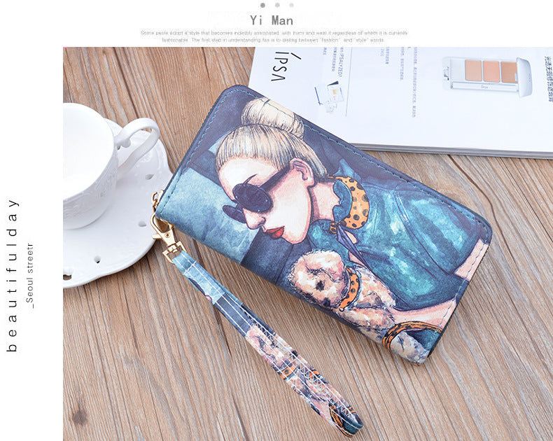 New Women's Wallet Women's Long Zipper Clutch Soft Wallet Korean Printed Fashion Student Change Mobile Phone Bag