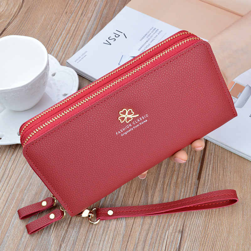 New Women's Wallet Women's Long Double Zipper Clutch Bag Fashionable Litchi Pattern Large Capacity Double Wallet Mobile Phone Bag