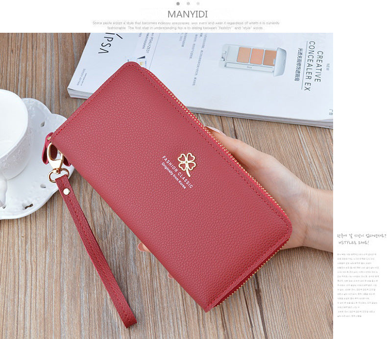 New Women's Wallet Women's Long Double Zipper Clutch Bag Fashionable Litchi Pattern Large Capacity Double Wallet Mobile Phone Bag