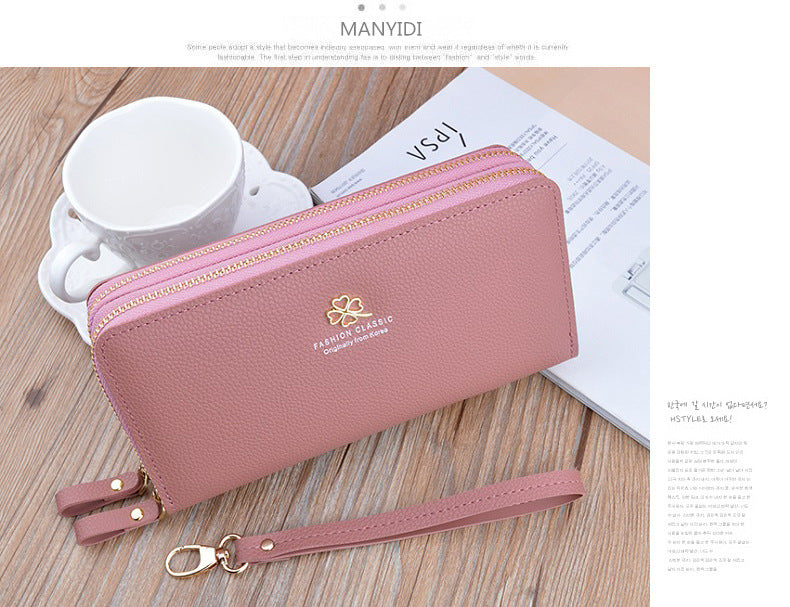 New Women's Wallet Women's Long Double Zipper Clutch Bag Fashionable Litchi Pattern Large Capacity Double Wallet Mobile Phone Bag