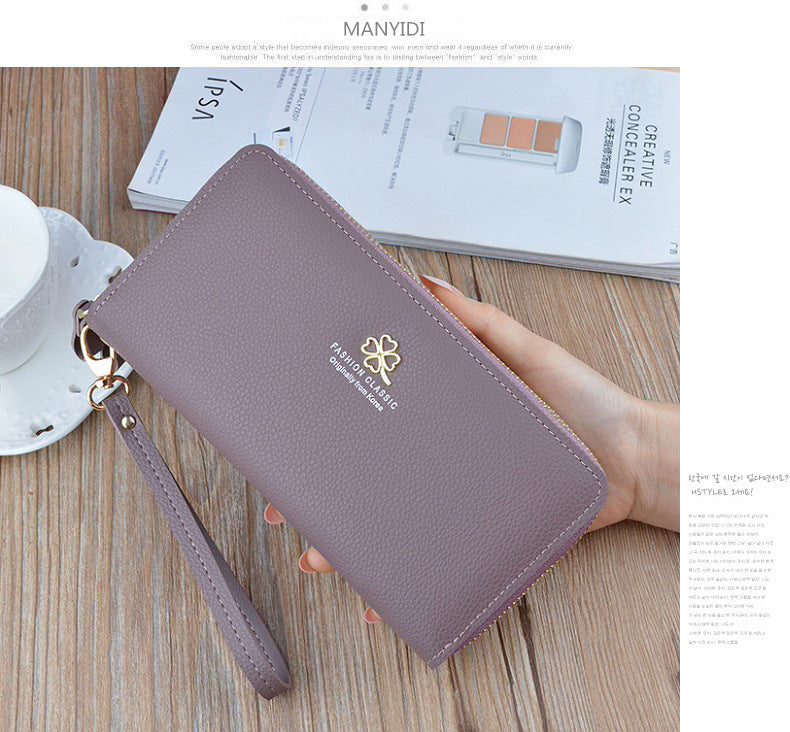 New Women's Wallet Women's Long Double Zipper Clutch Bag Fashionable Litchi Pattern Large Capacity Double Wallet Mobile Phone Bag