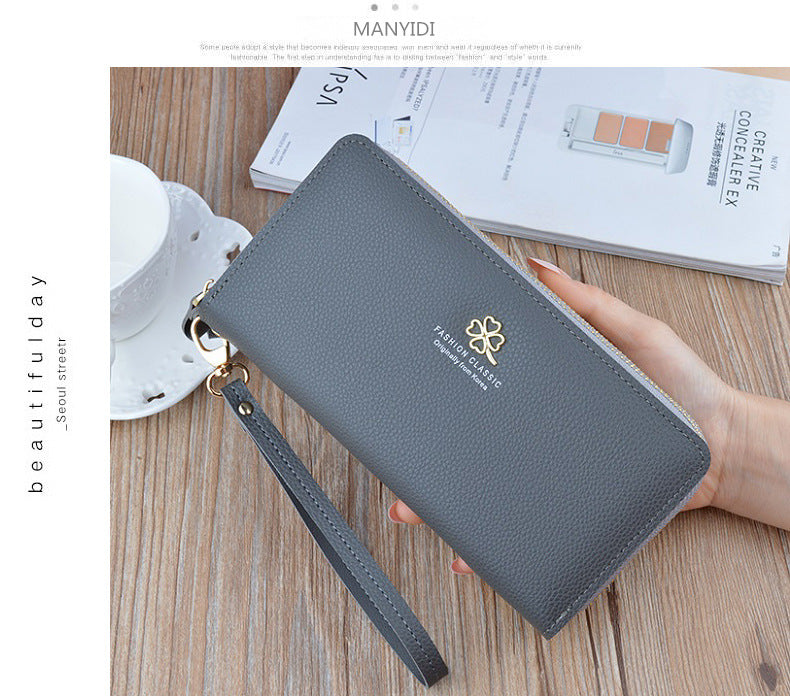 New Women's Wallet Women's Long Double Zipper Clutch Bag Fashionable Litchi Pattern Large Capacity Double Wallet Mobile Phone Bag