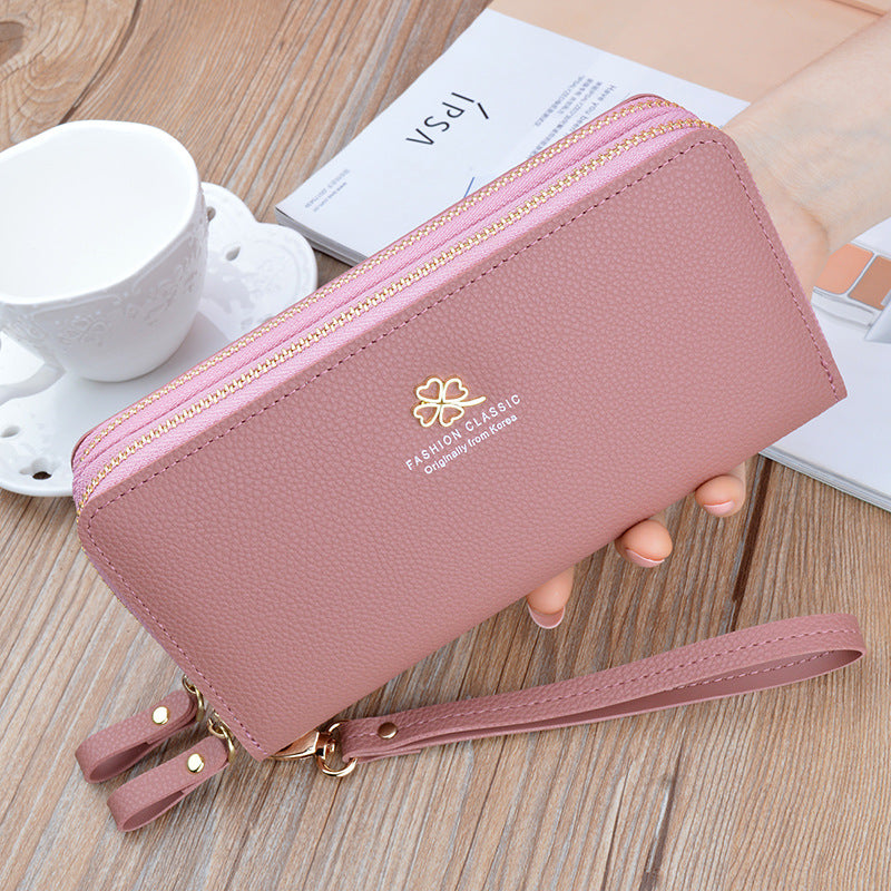 New Women's Wallet Women's Long Double Zipper Clutch Bag Fashionable Litchi Pattern Large Capacity Double Wallet Mobile Phone Bag