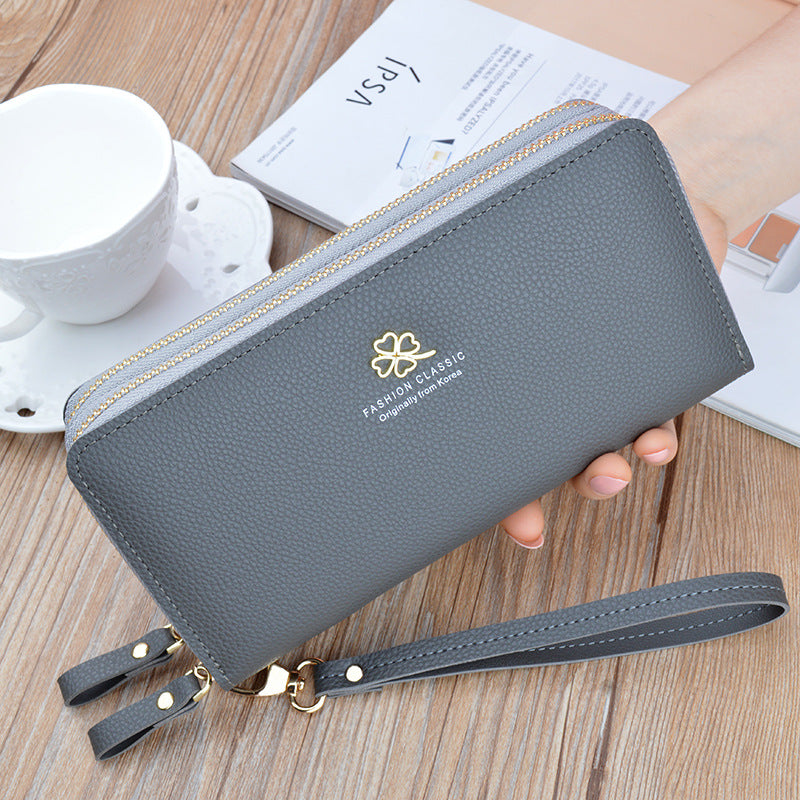 New Women's Wallet Women's Long Double Zipper Clutch Bag Fashionable Litchi Pattern Large Capacity Double Wallet Mobile Phone Bag