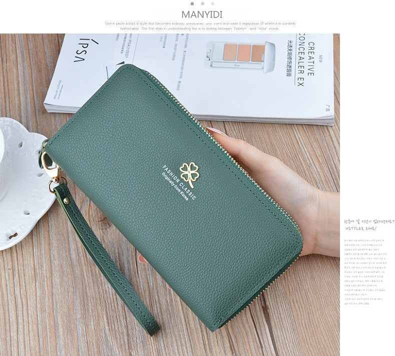 New Women's Wallet Women's Long Double Zipper Clutch Bag Fashionable Litchi Pattern Large Capacity Double Wallet Mobile Phone Bag