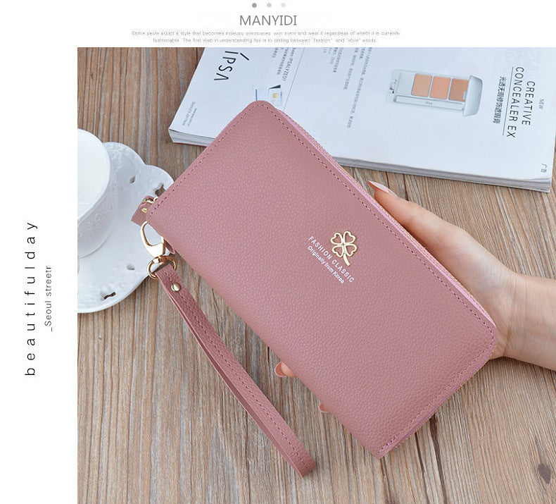 New Women's Wallet Women's Long Double Zipper Clutch Bag Fashionable Litchi Pattern Large Capacity Double Wallet Mobile Phone Bag