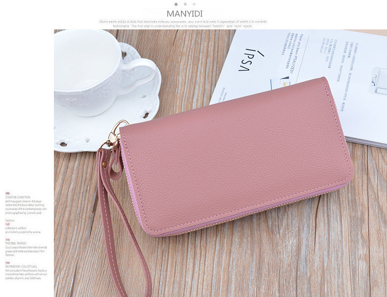 New Women's Wallet Women's Long Double Zipper Clutch Bag Fashionable Litchi Pattern Large Capacity Double Wallet Mobile Phone Bag