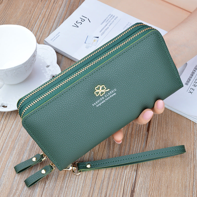 New Women's Wallet Women's Long Double Zipper Clutch Bag Fashionable Litchi Pattern Large Capacity Double Wallet Mobile Phone Bag