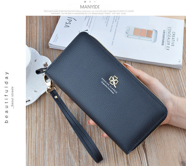 New Women's Wallet Women's Long Double Zipper Clutch Bag Fashionable Litchi Pattern Large Capacity Double Wallet Mobile Phone Bag