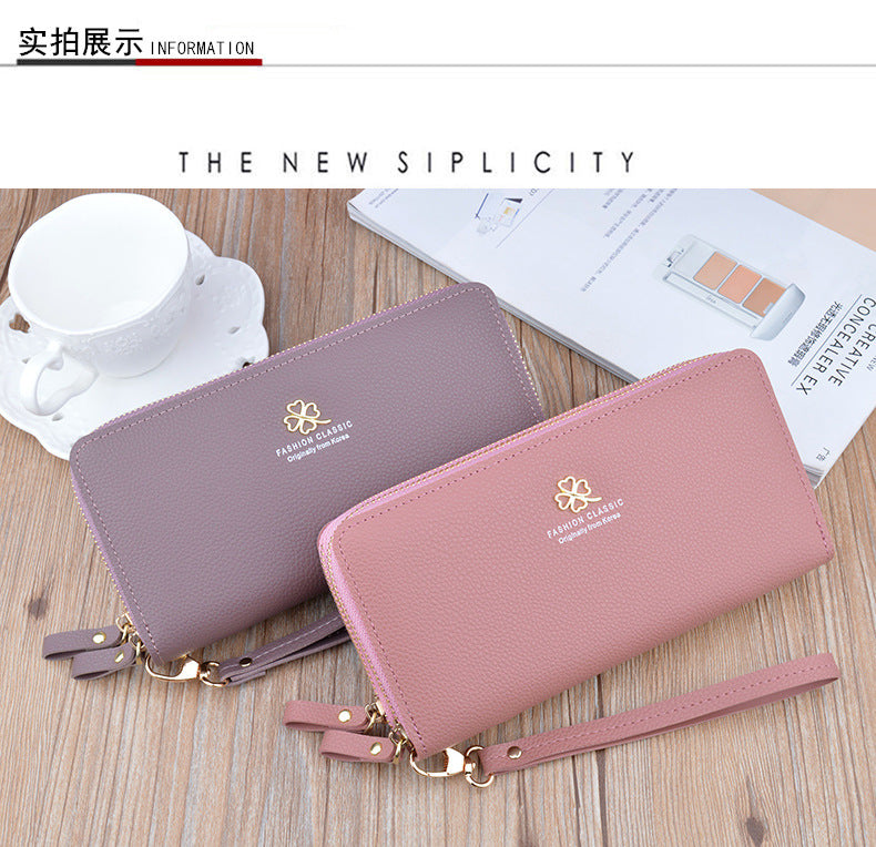 New Women's Wallet Women's Long Double Zipper Clutch Bag Fashionable Litchi Pattern Large Capacity Double Wallet Mobile Phone Bag