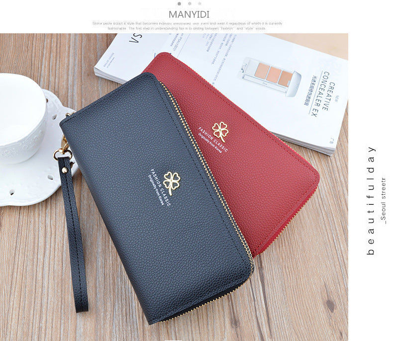 New Women's Wallet Women's Long Double Zipper Clutch Bag Fashionable Litchi Pattern Large Capacity Double Wallet Mobile Phone Bag
