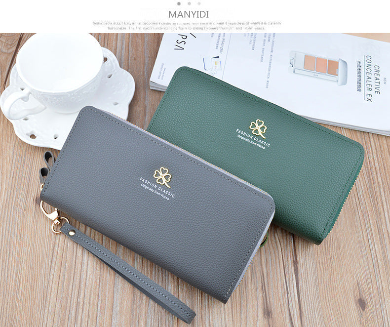 New Women's Wallet Women's Long Double Zipper Clutch Bag Fashionable Litchi Pattern Large Capacity Double Wallet Mobile Phone Bag