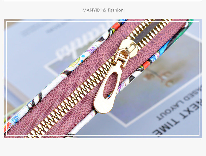 New Wallet Women's Long Zipper Clutch Soft Wallet Fashionable Cross Pattern Printed Student Change Mobile Phone Bag