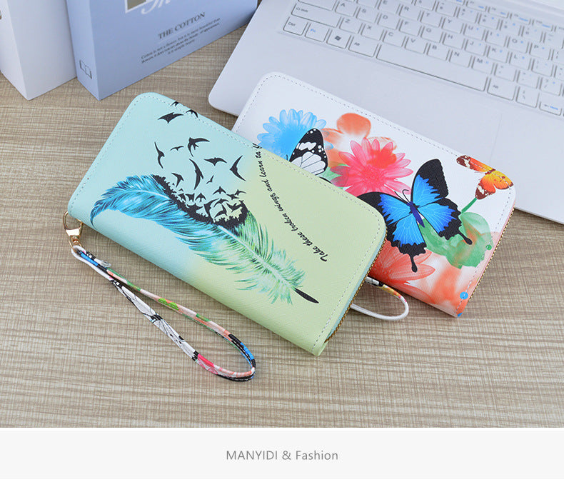 New Wallet Women's Long Zipper Clutch Soft Wallet Fashionable Cross Pattern Printed Student Change Mobile Phone Bag
