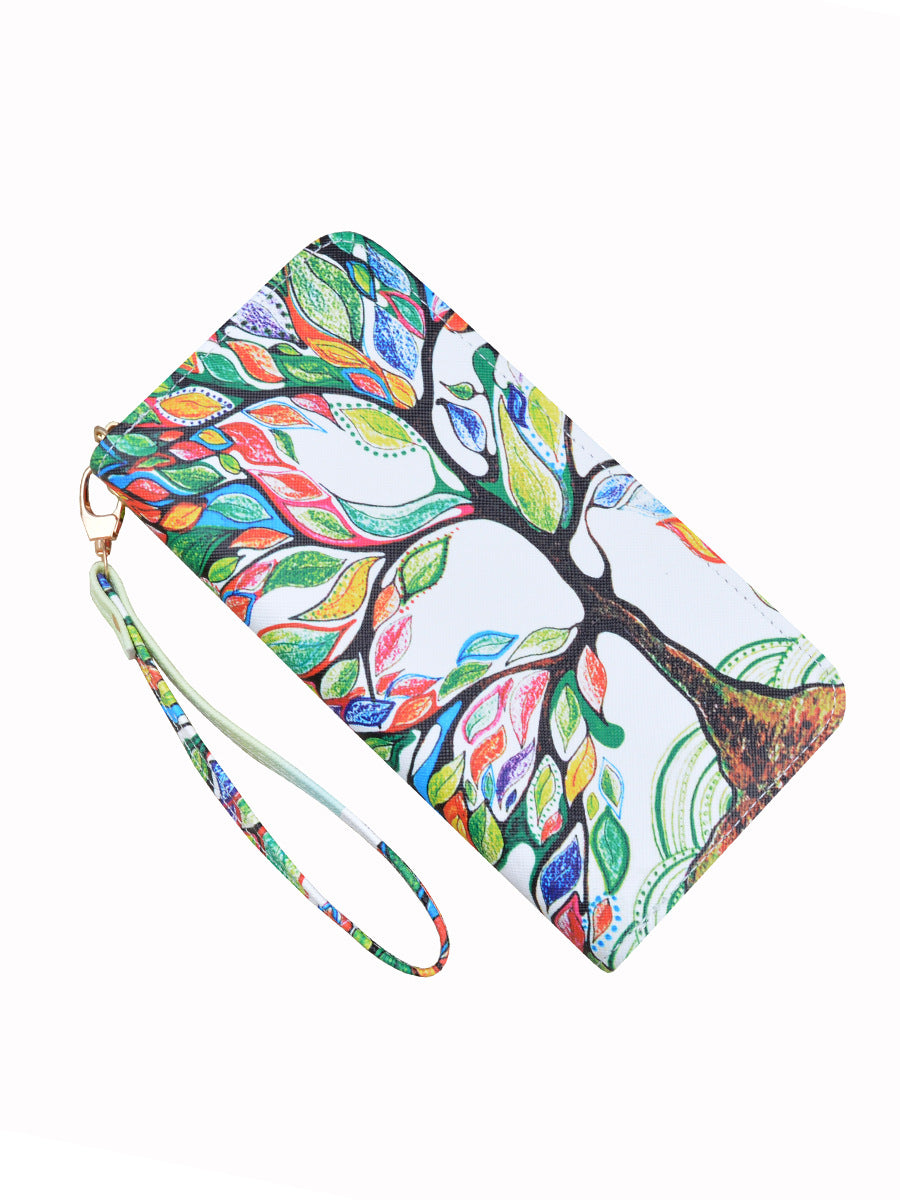New Wallet Women's Long Zipper Clutch Soft Wallet Fashionable Cross Pattern Printed Student Change Mobile Phone Bag