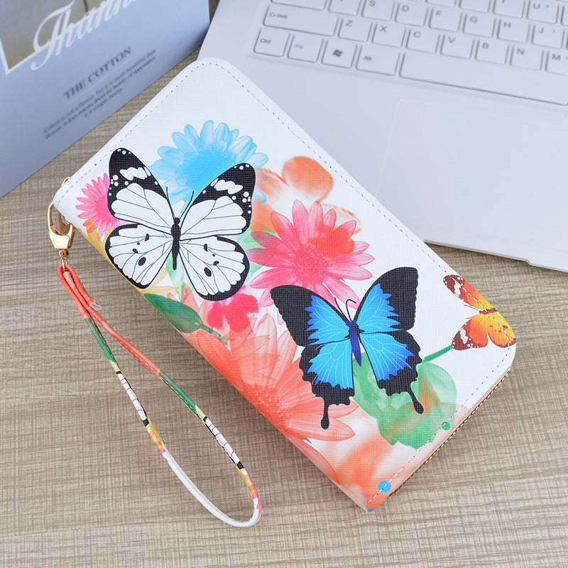 New Wallet Women's Long Zipper Clutch Soft Wallet Fashionable Cross Pattern Printed Student Change Mobile Phone Bag