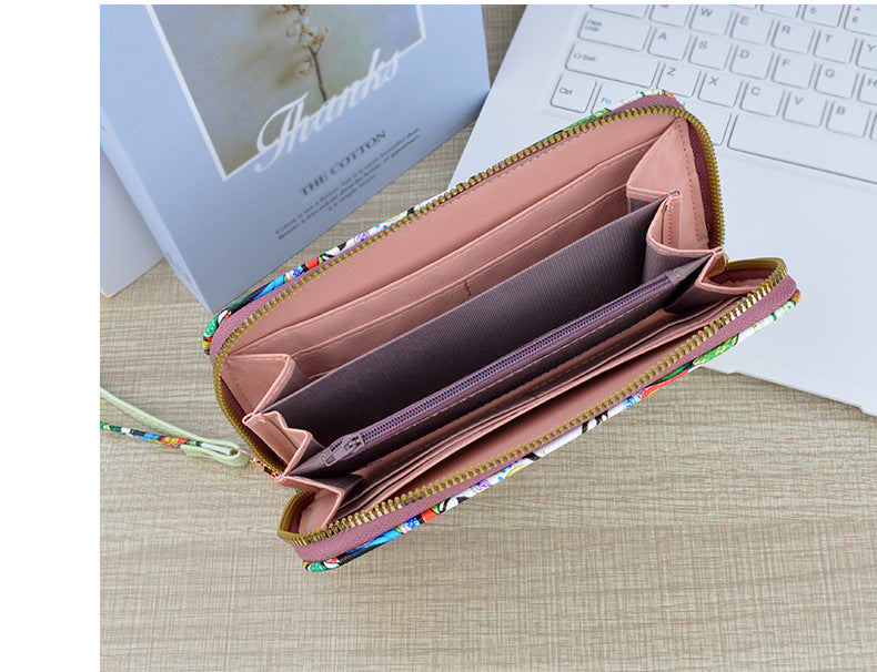 New Wallet Women's Long Zipper Clutch Soft Wallet Fashionable Cross Pattern Printed Student Change Mobile Phone Bag