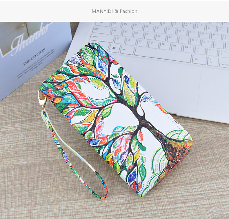 New Wallet Women's Long Zipper Clutch Soft Wallet Fashionable Cross Pattern Printed Student Change Mobile Phone Bag