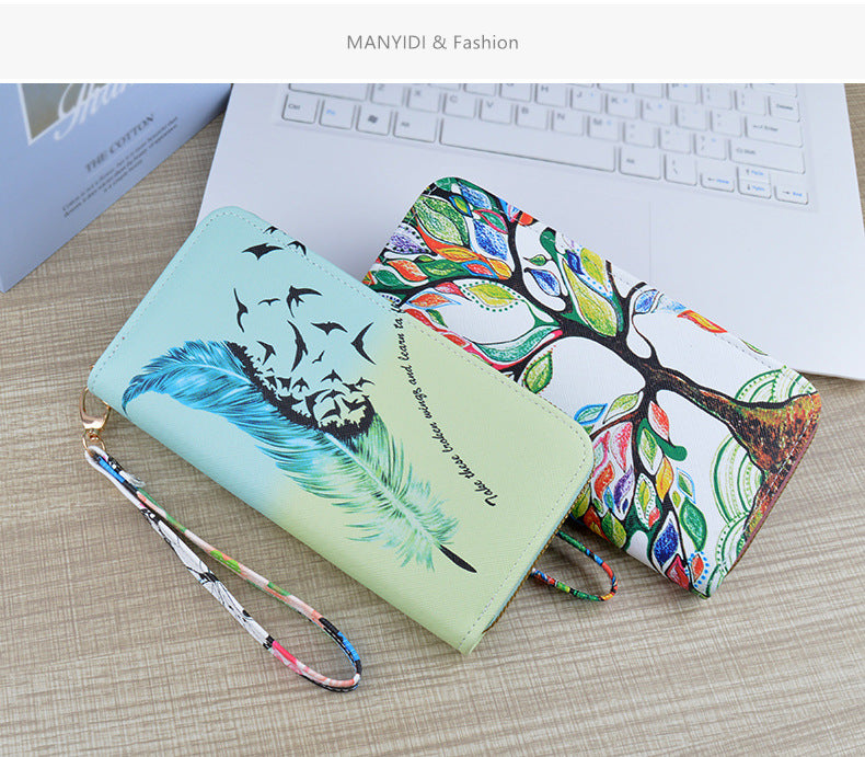 New Wallet Women's Long Zipper Clutch Soft Wallet Fashionable Cross Pattern Printed Student Change Mobile Phone Bag