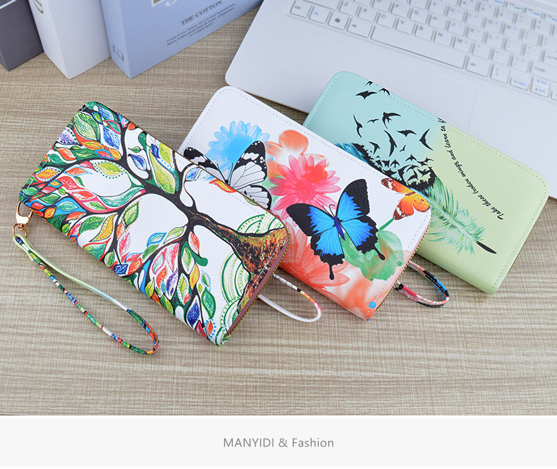 New Wallet Women's Long Zipper Clutch Soft Wallet Fashionable Cross Pattern Printed Student Change Mobile Phone Bag