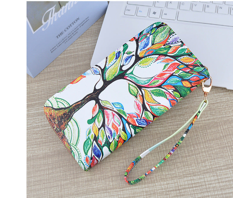 New Wallet Women's Long Zipper Clutch Soft Wallet Fashionable Cross Pattern Printed Student Change Mobile Phone Bag