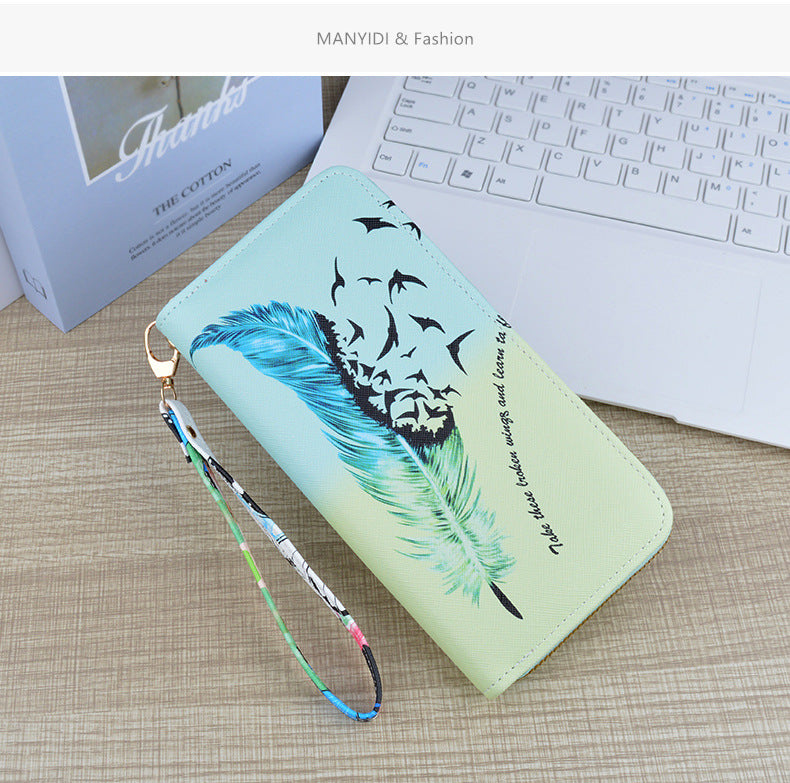 New Wallet Women's Long Zipper Clutch Soft Wallet Fashionable Cross Pattern Printed Student Change Mobile Phone Bag