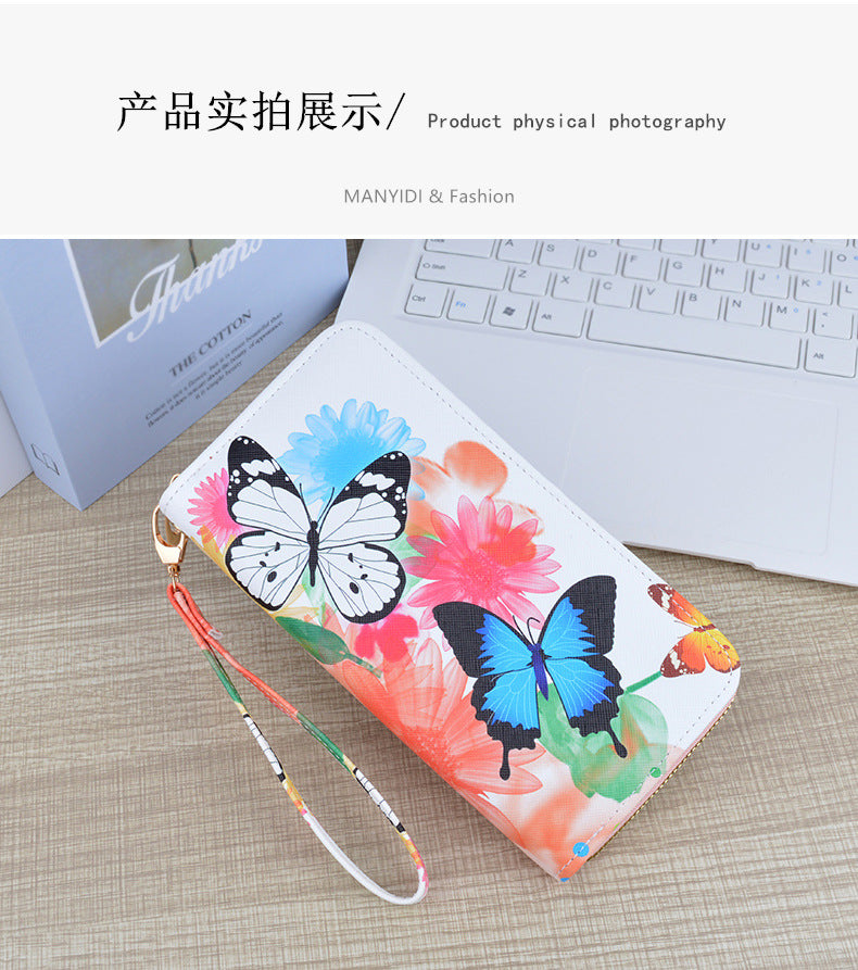 New Wallet Women's Long Zipper Clutch Soft Wallet Fashionable Cross Pattern Printed Student Change Mobile Phone Bag