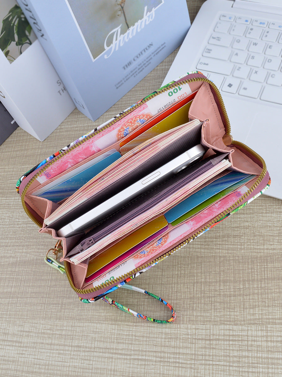 New Wallet Women's Long Zipper Clutch Soft Wallet Fashionable Cross Pattern Printed Student Change Mobile Phone Bag