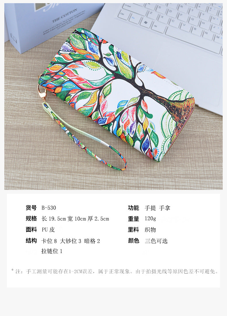 New Wallet Women's Long Zipper Clutch Soft Wallet Fashionable Cross Pattern Printed Student Change Mobile Phone Bag