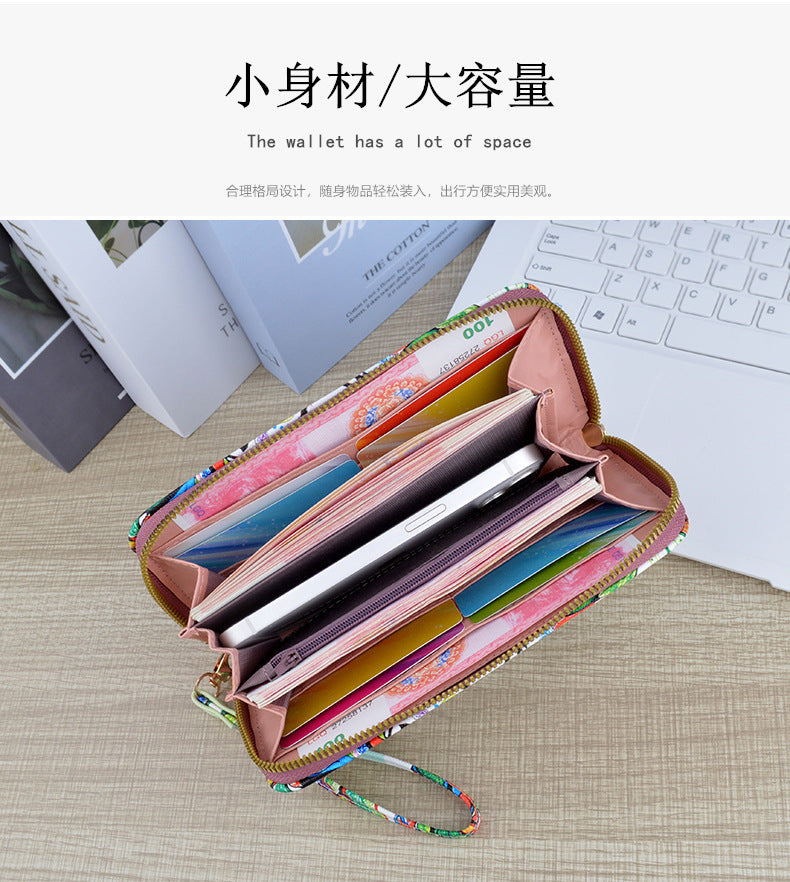 New Wallet Women's Long Zipper Clutch Soft Wallet Fashionable Cross Pattern Printed Student Change Mobile Phone Bag