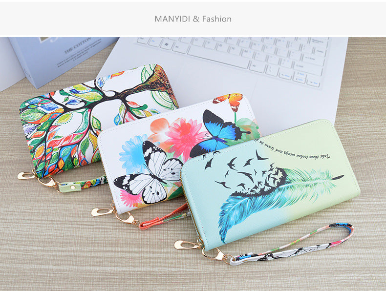 New Wallet Women's Long Zipper Clutch Soft Wallet Fashionable Cross Pattern Printed Student Change Mobile Phone Bag