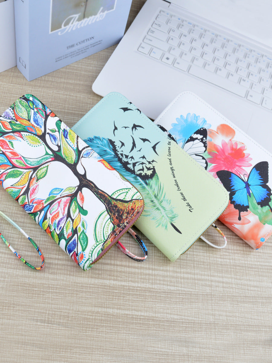 New Wallet Women's Long Zipper Clutch Soft Wallet Fashionable Cross Pattern Printed Student Change Mobile Phone Bag